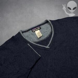 Patagonia Cashmere V Neck Sweater XL Navy Classic Fit Vintage 80s